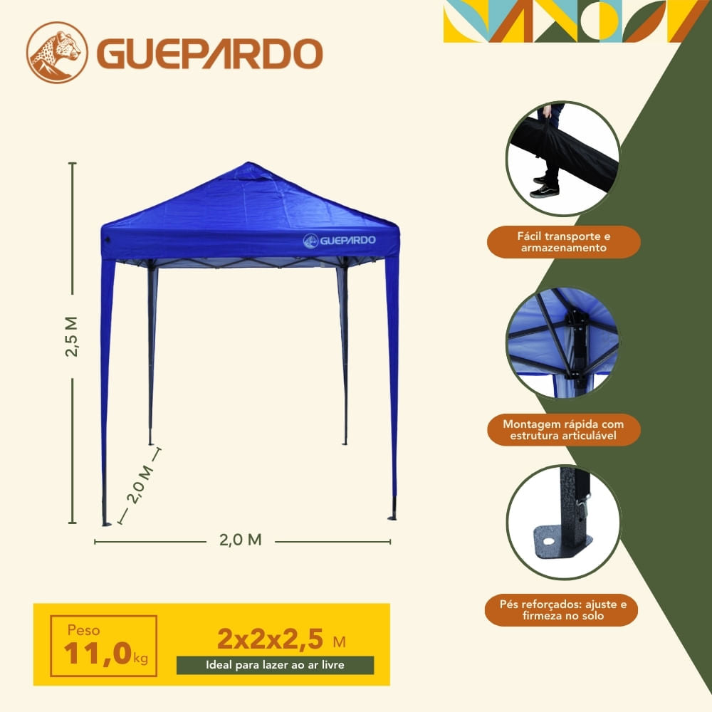Gazebo 2x2 Guepardo 60FPS Dobrável Pratiko