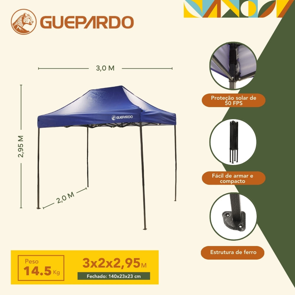 Gazebo 2x3 Pagoda Guepardo com FPS 50 e Estrutura Reforçada