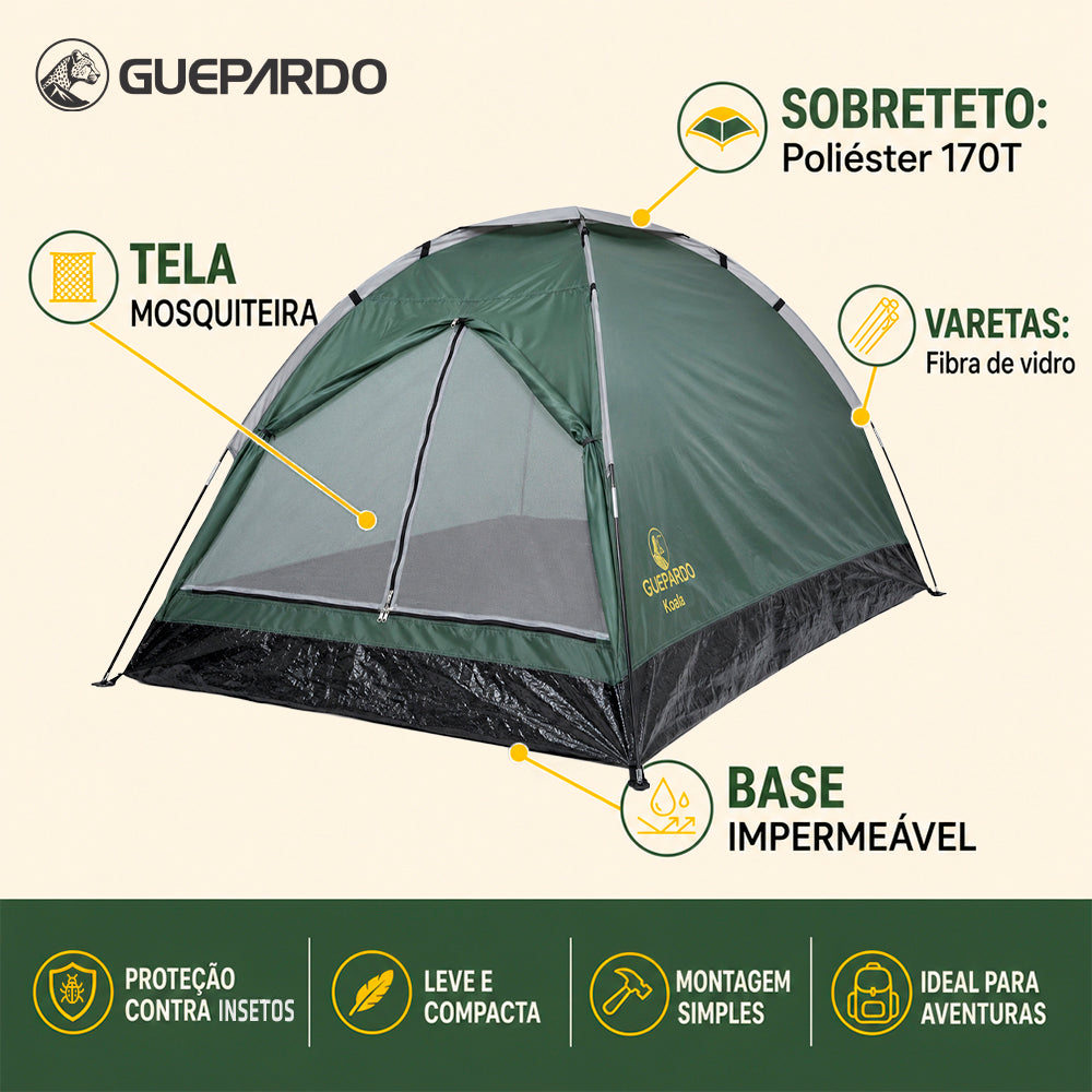 Barraca de Camping Koala 4 Pessoas Poliéster Varetas de Fibra Guepardo