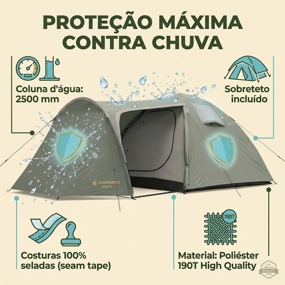 Barraca de Camping Zeus 4/5 Pessoas Guepardo 2500mm