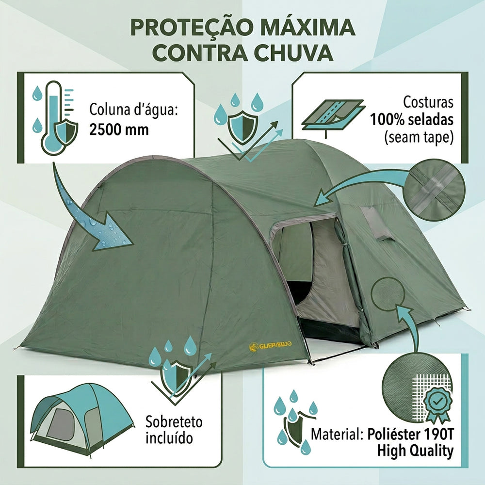 Barraca de Camping Zeus 5/6 Pessoas Guepardo Coluna d’água 2500mm