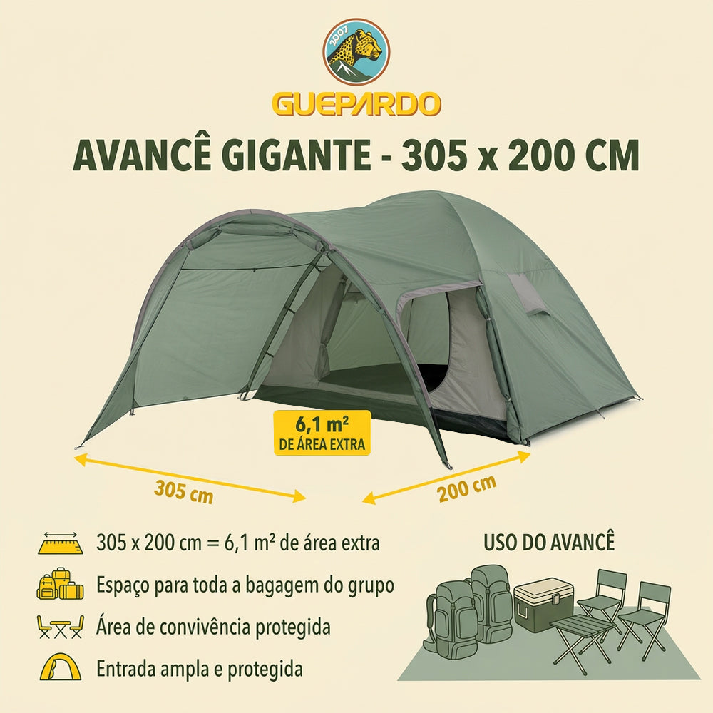 Barraca de Camping Zeus 5/6 Pessoas Guepardo Coluna d’água 2500mm