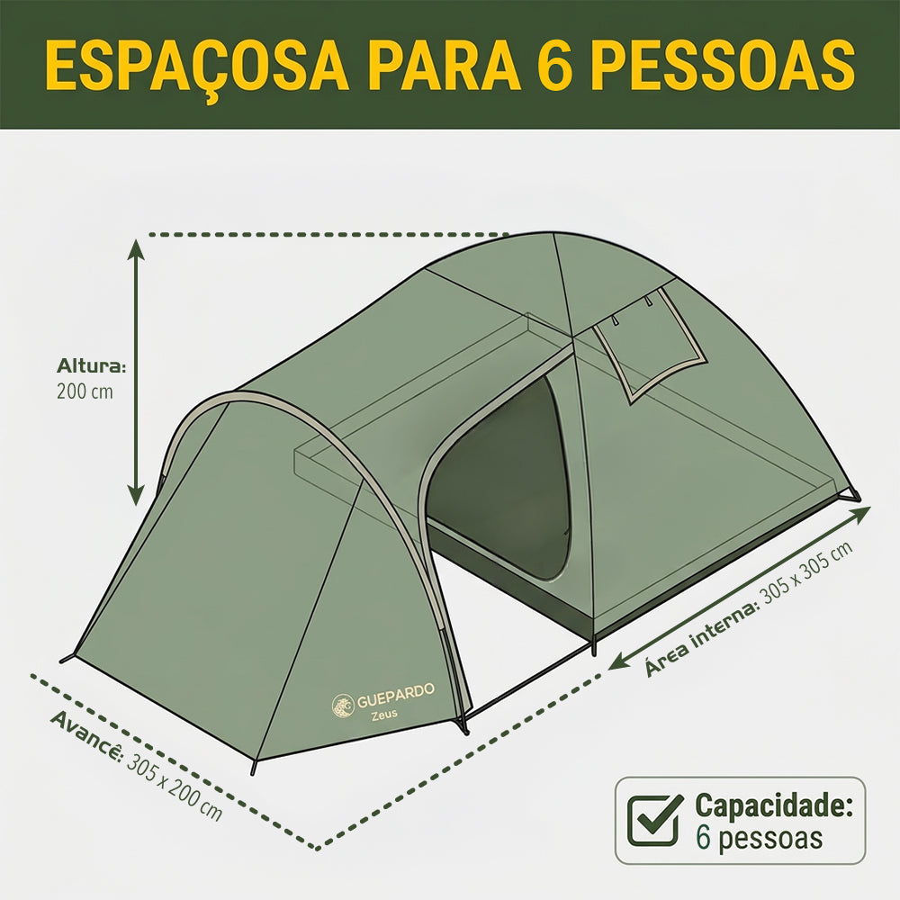 Barraca de Camping Zeus 5/6 Pessoas Guepardo Coluna d’água 2500mm