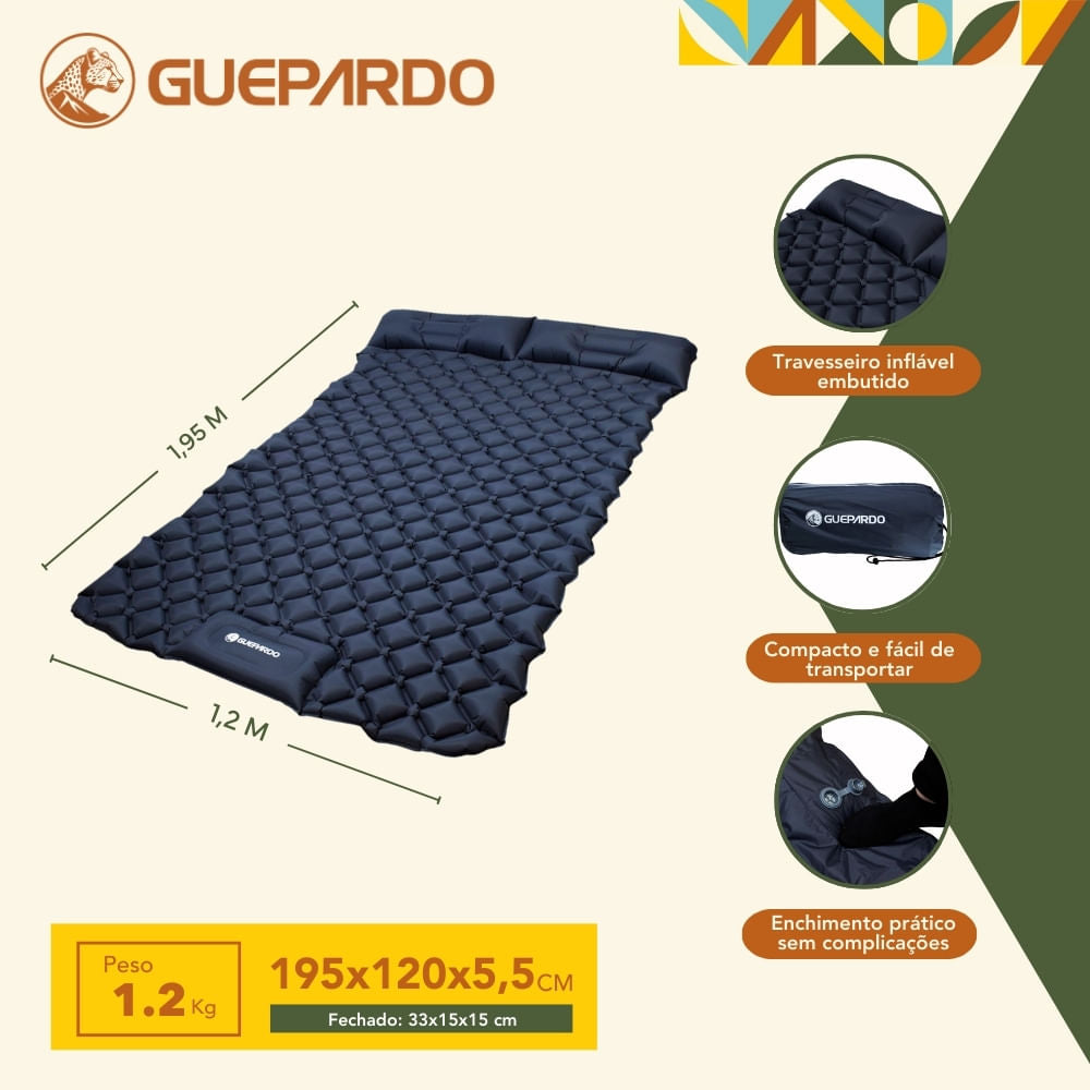 Kit Barraca NTK Kangu + Colchonete Inflável Casal Guepardo DOTT – Conforto e Praticidade para Suas Aventuras