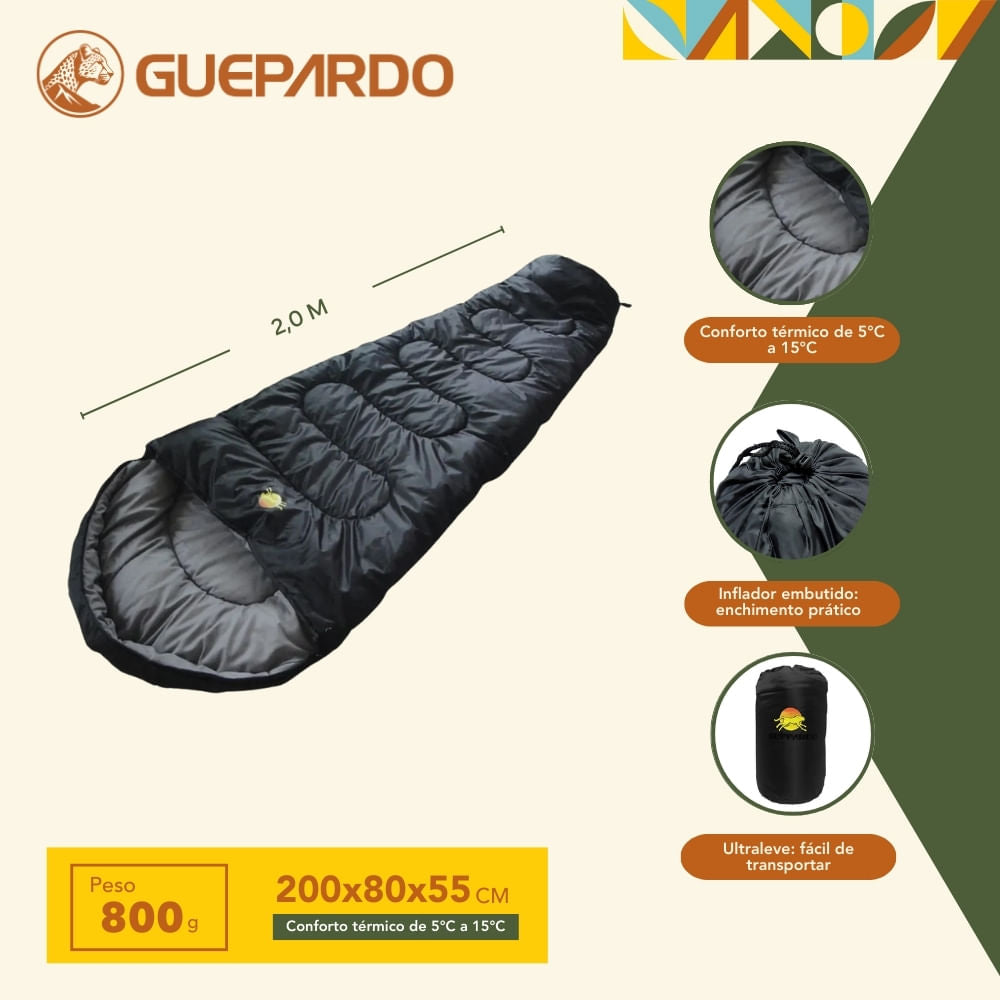 Saco de Dormir 5°C a 15°C Guepardo Ultralight
