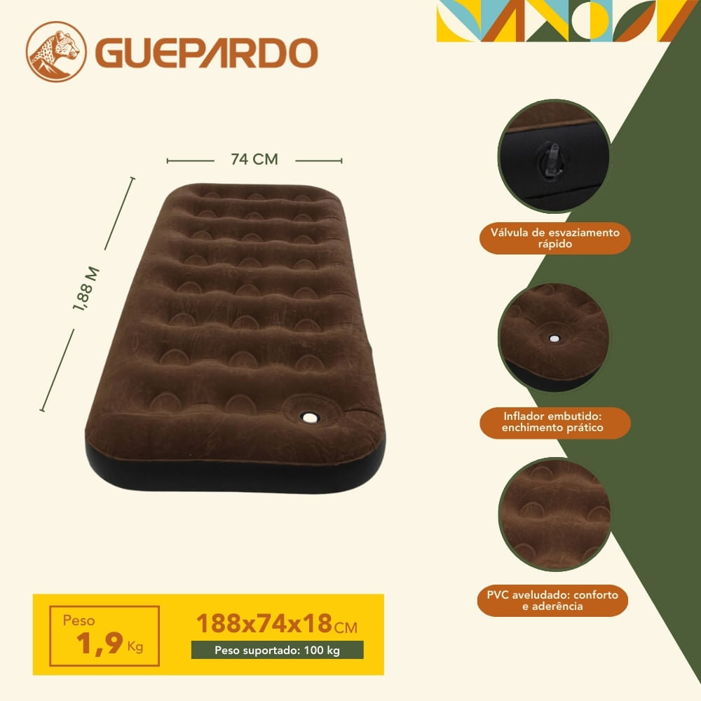Colchão inflável solteiro Guepardo Frontera com resistência até 100kg