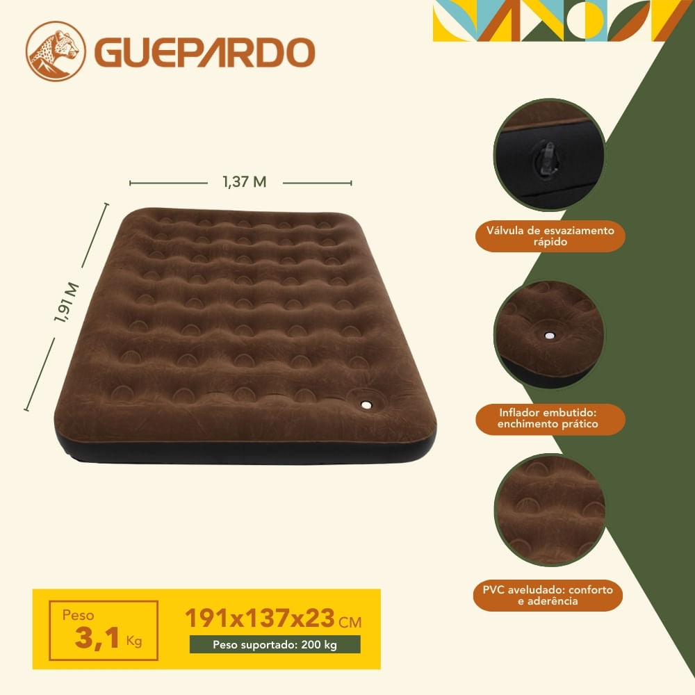 Colchão inflável casal Guepardo Frontera com resistência até 200kg