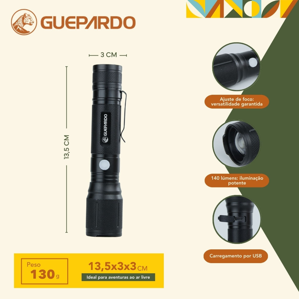 Lanterna recarregável Guepardo Attack de 140 lúmens