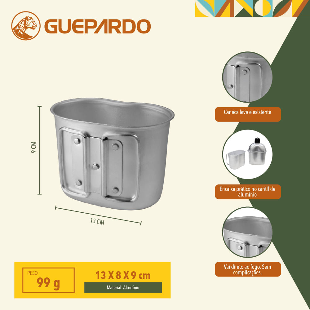 Caneca para cantil Guepardo em alumínio com capacidade para 530ml