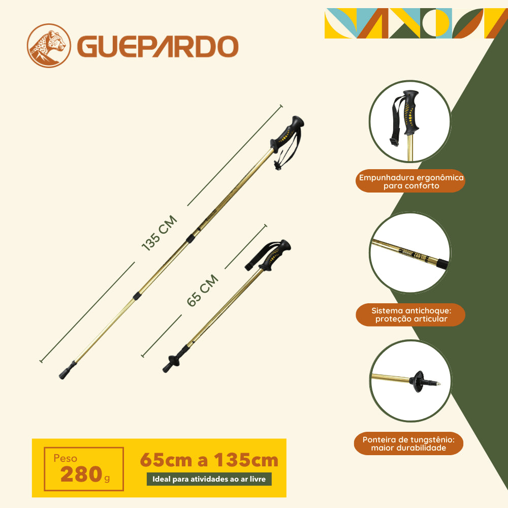 Bastão de Caminhada Ajustável Guepardo Antichoque Confortável