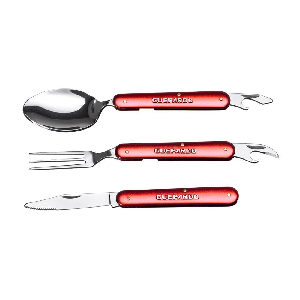 Conjunto de Talheres Trekker Guepardo para camping em aço