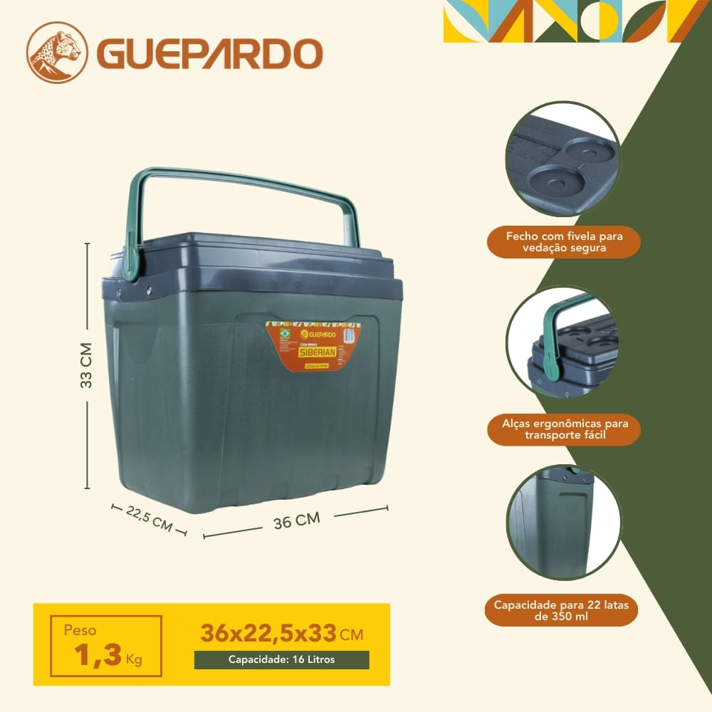 Caixa Térmica Cooler Siberian 16 Litros Guepardo Capacidade de 22 Latas