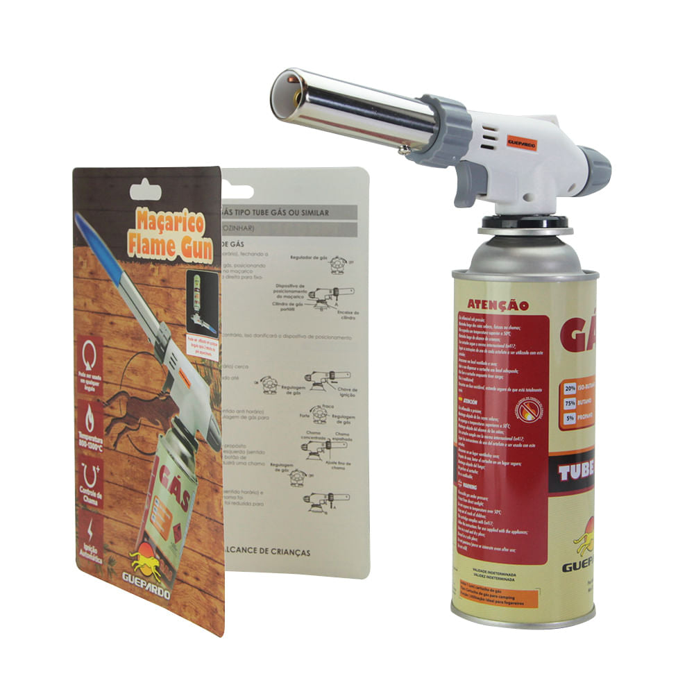 Maçarico Compacto Flame Gun 21cm Polímero e Aço Guepardo