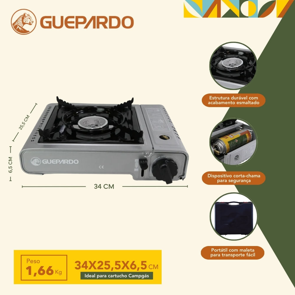 Fogareiro Horizontal New Duppio Guepardo Aço Esmaltado com Maleta