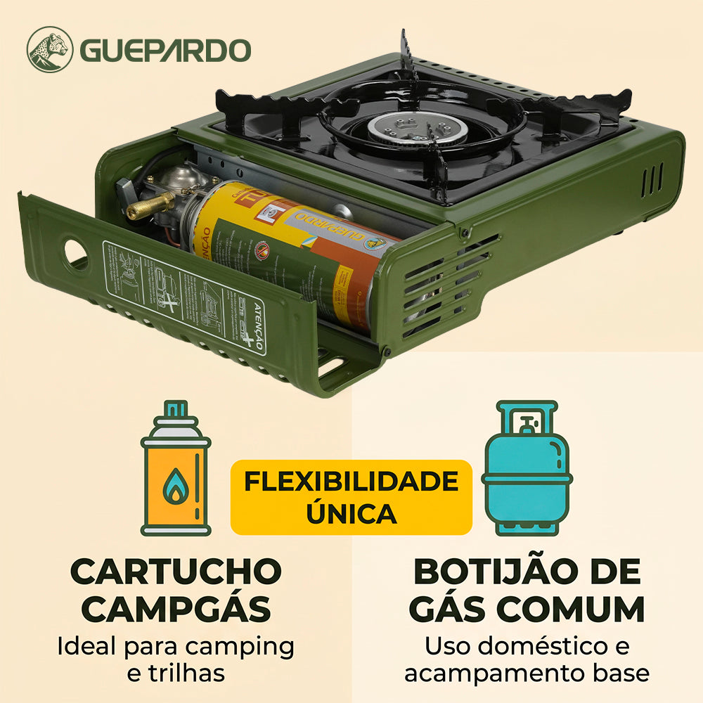 Combo Fogareiro Guepardo New Duppio Duplo com Maleta + Suporte para Cafeteira Italiana NTK