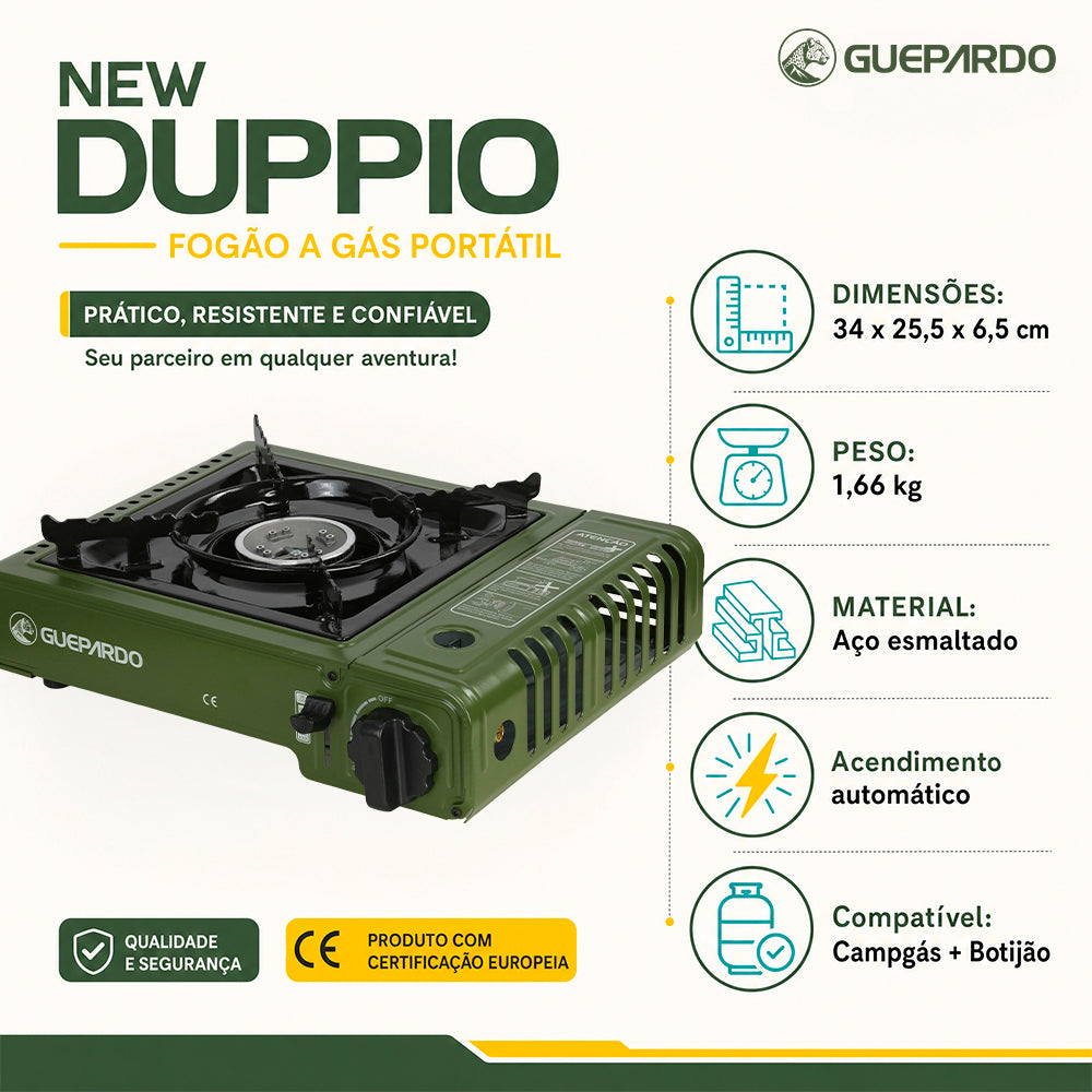 Combo Fogareiro Guepardo New Duppio Duplo com Maleta + Suporte para Cafeteira Italiana NTK