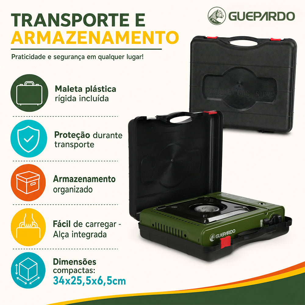 Combo Fogareiro Guepardo New Duppio Duplo com Maleta + Suporte para Cafeteira Italiana NTK