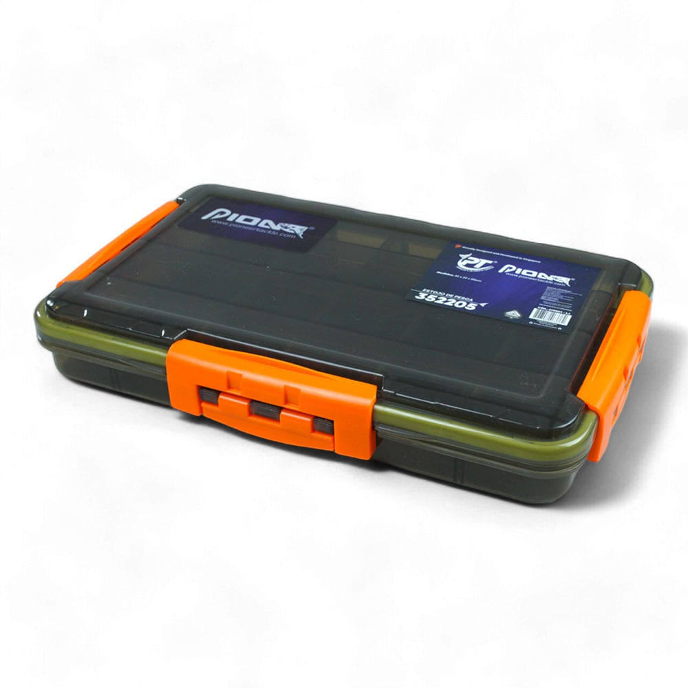 Estojo de Pesca 352205 com Divisórias Removíveis, Polímero de Alta Resistência 35x22x5 cm Laranja Pioneer