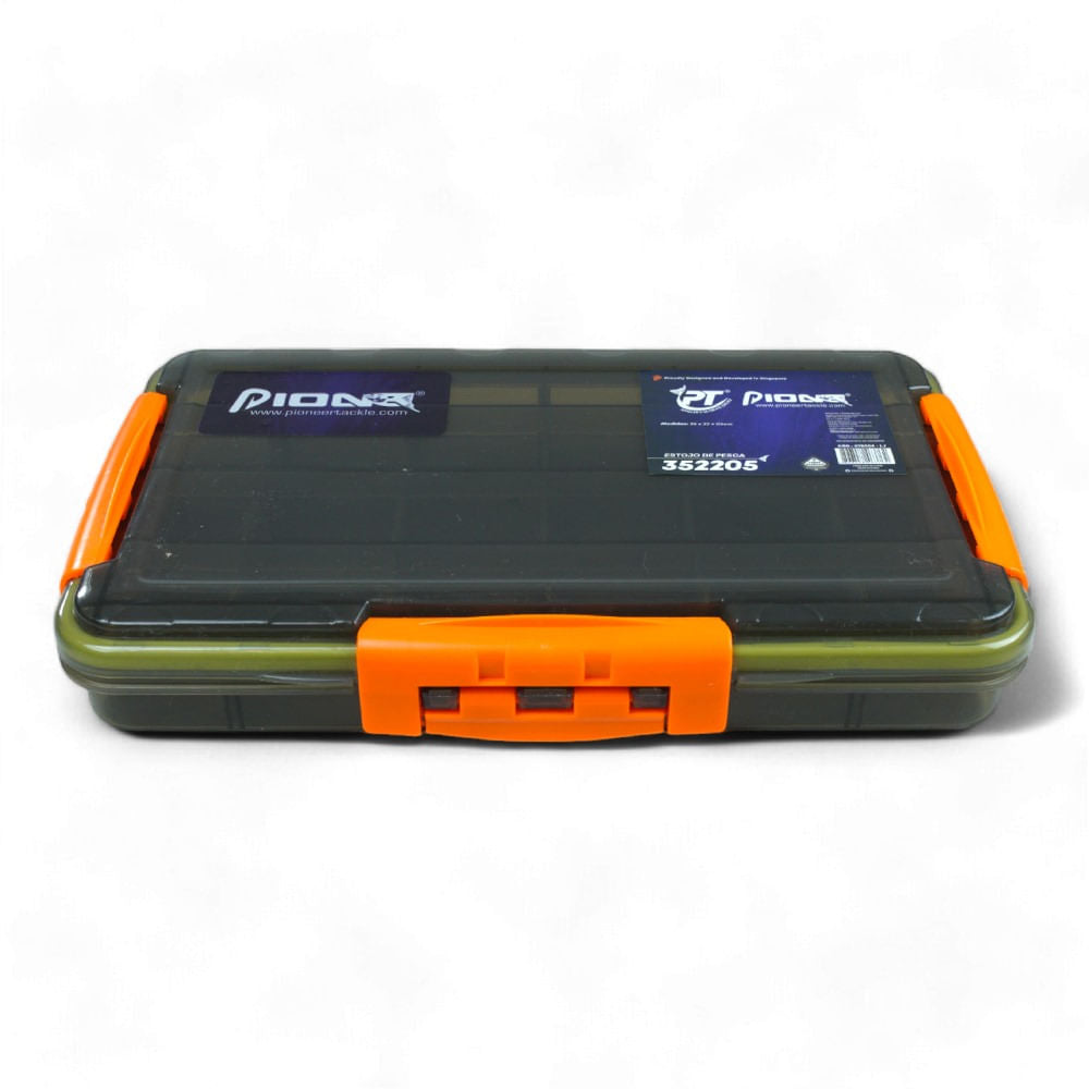 Estojo de Pesca 352205 com Divisórias Removíveis, Polímero de Alta Resistência 35x22x5 cm Laranja Pioneer