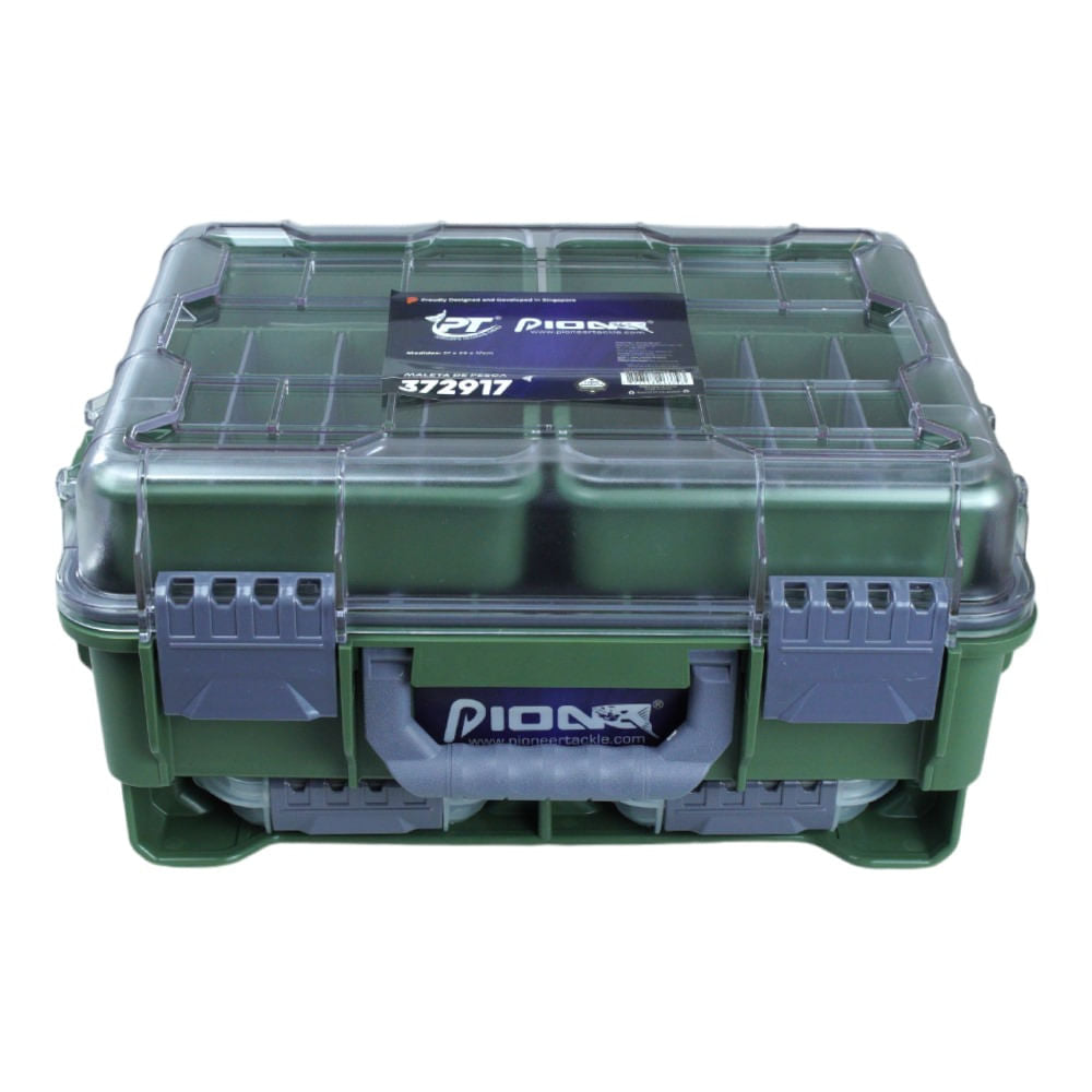 Maleta de Pesca 372917 com Bandejas e 7 Divisórias Removíveis, Polímero de Alta Resistência 37x29x17 cm Pioneer