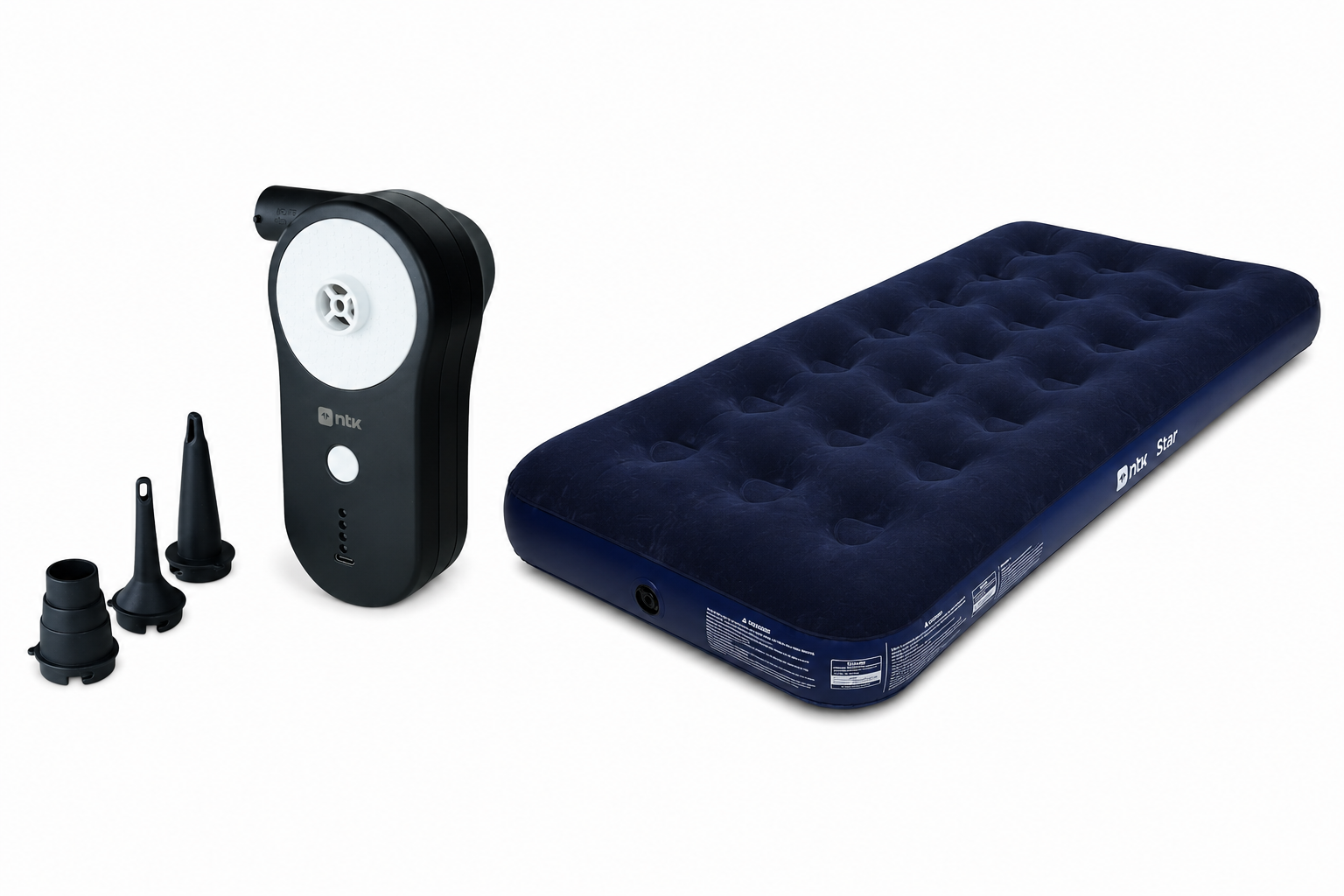 Combo Colchão Inflável Solteiro Star NTK + Inflador Recarregável USB NTK