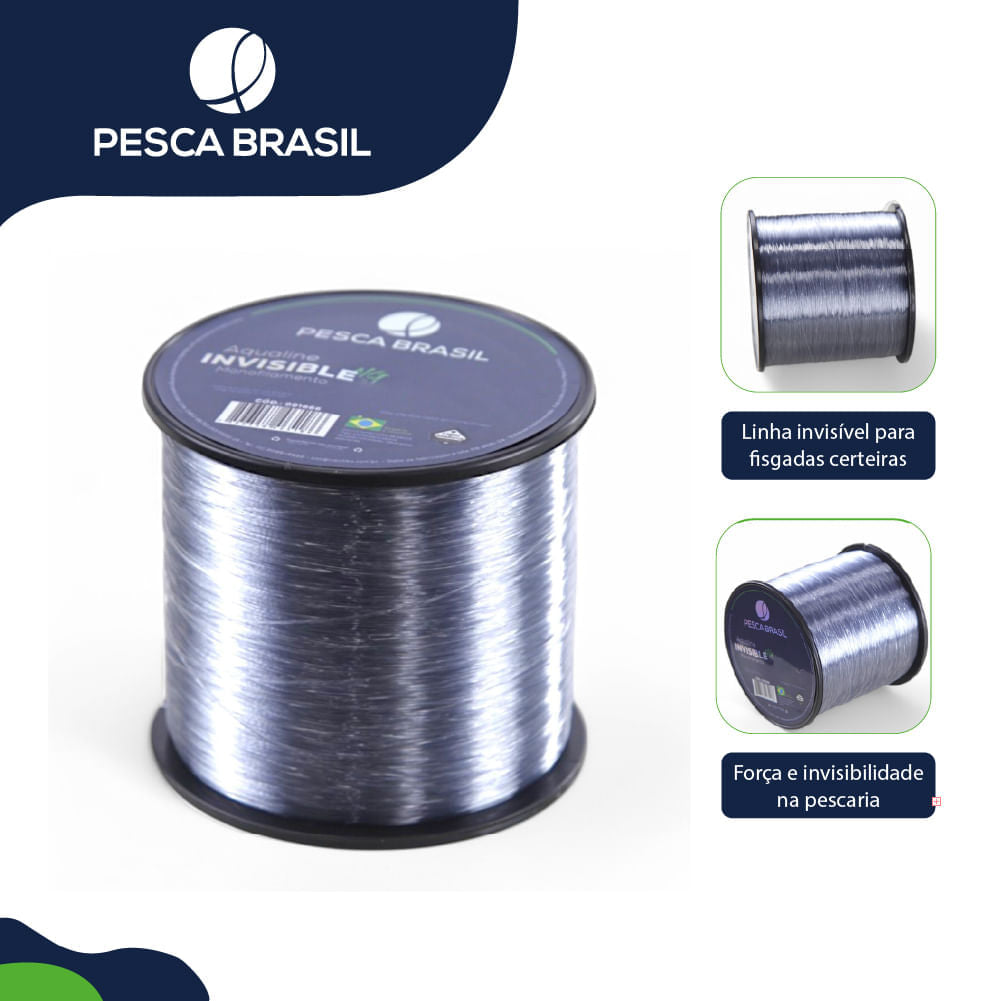 Linha de pesca 500m Aqualine Invisible Pesca Brasil 0,20mm monofilamento transparente