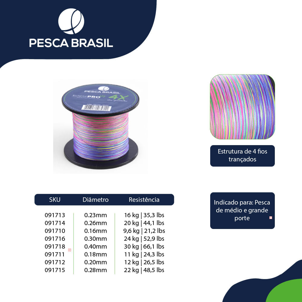 Linha de pesca 500m Linha Multi Eclipse Pro 4X NG Pesca Brasil 0,18 mm