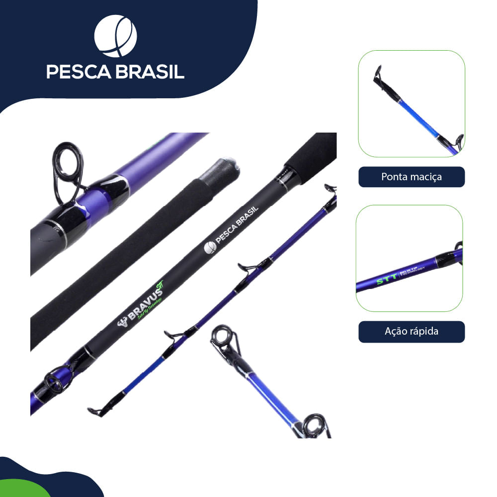Vara para Carretilha 1,82m Bravus STT Fibra de Carbono 80lbs Pesca Brasil