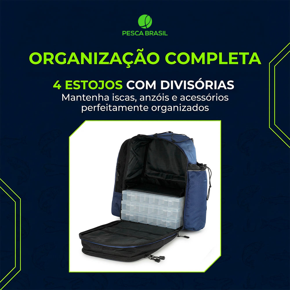 Mochila Pro Team NG Pesca Brasil com 4 Estojos Organizadores