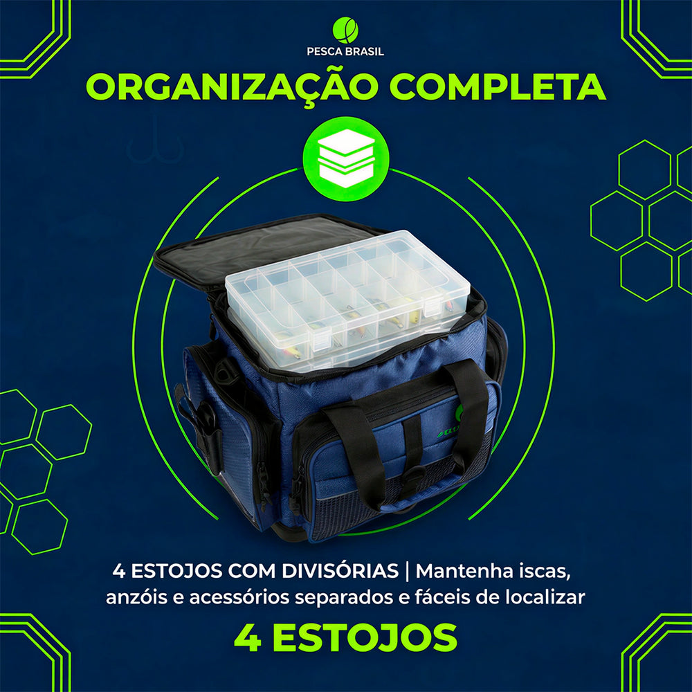 Bolsa Média Pro Team NG Pesca Brasil Nylon com 4 Estojos