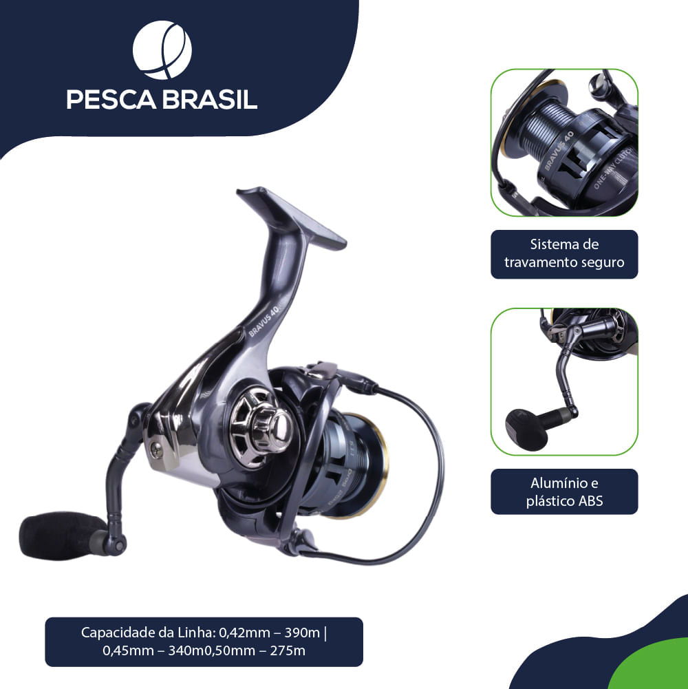 Molinete Bravus 80 Pesca Brasil 4+1 Rolamentos e Ambidestro