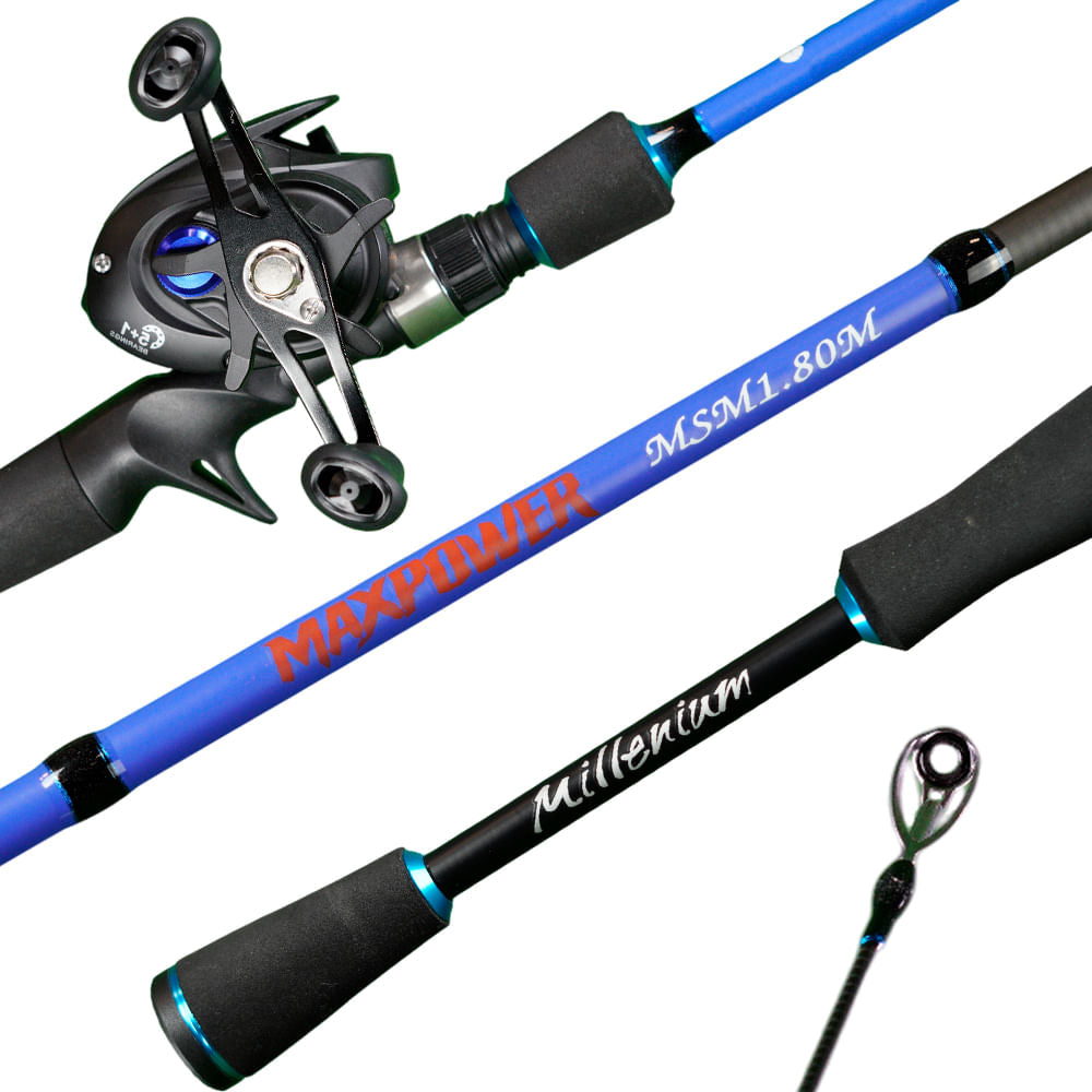Combo Vara e Carretilha Maxpower Direita em Fibra de Carbono 1,80m Azul Pesca Brasil