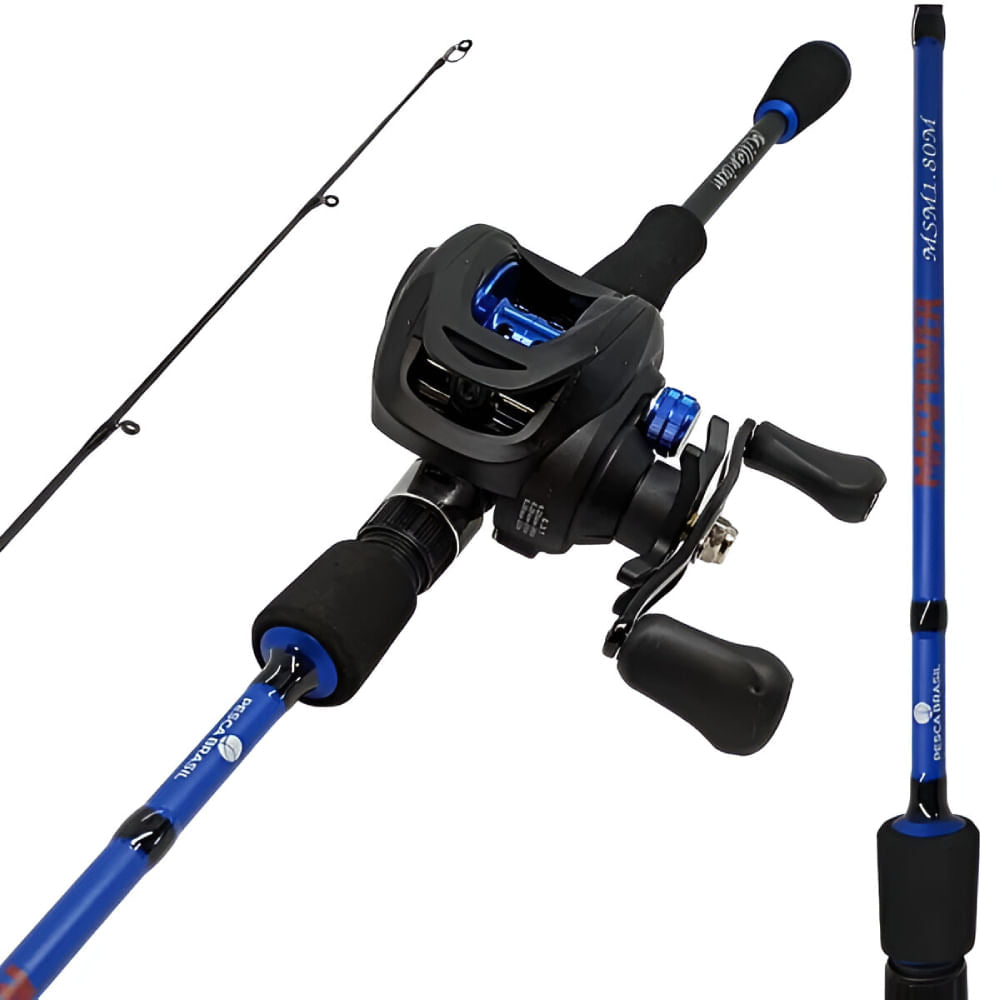 Combo Vara e Carretilha Maxpower Direita em Fibra de Carbono 1,80m Azul Pesca Brasil