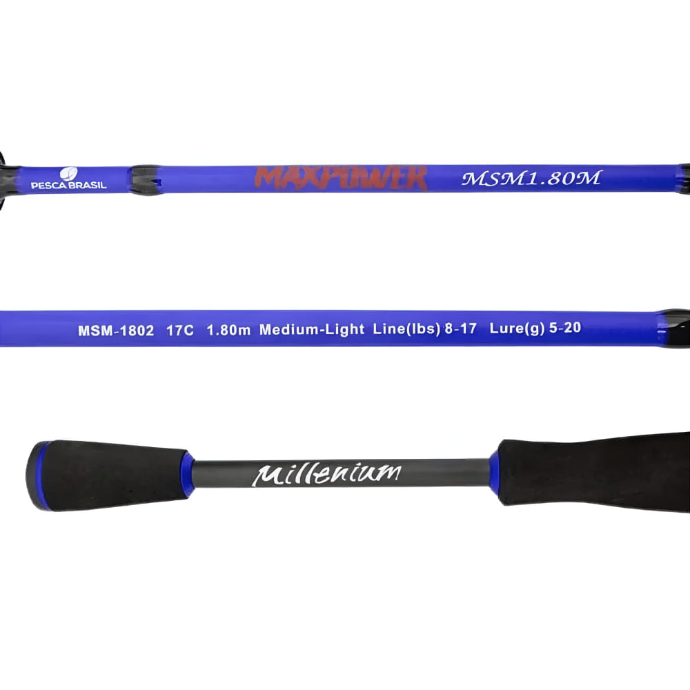 Combo Vara e Carretilha Maxpower Direita em Fibra de Carbono 1,80m Azul Pesca Brasil