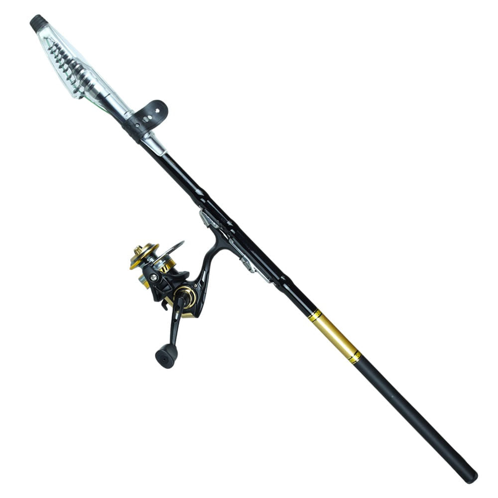 Combo Vara e Molinete Leaf Ultra Light Estrutura Telescópica 2,4m Pesca em Rios e Lagos Preto Pesca Brasil
