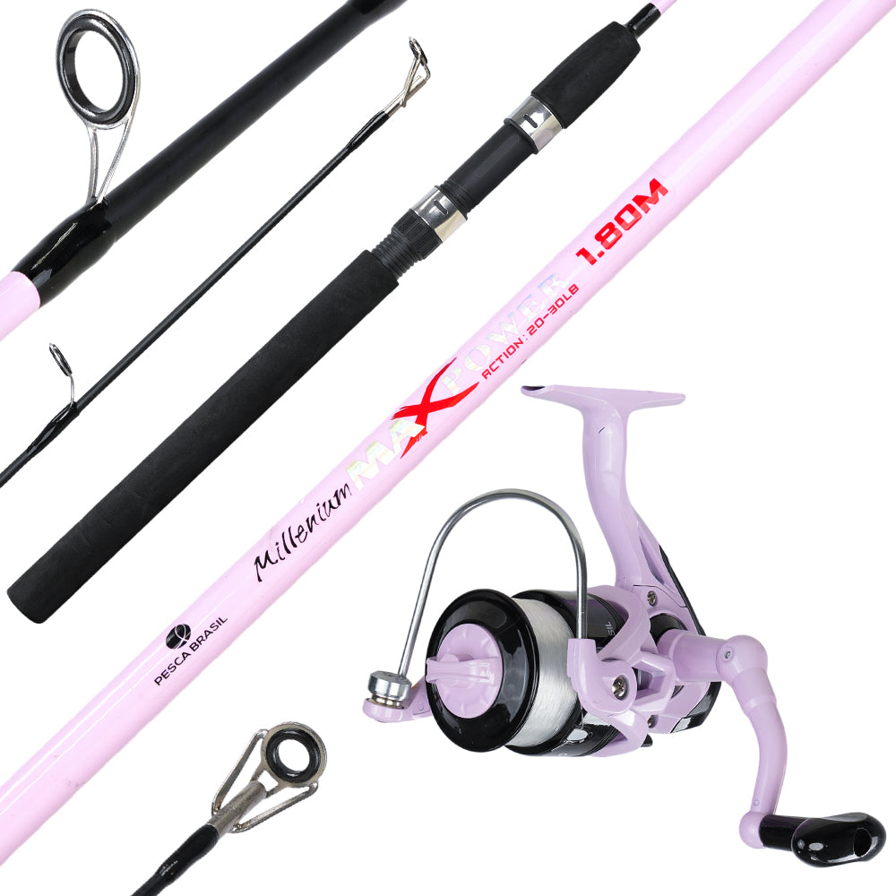 Combo Vara + Molinete Feminino Pesca Brasil Maxpower Lady