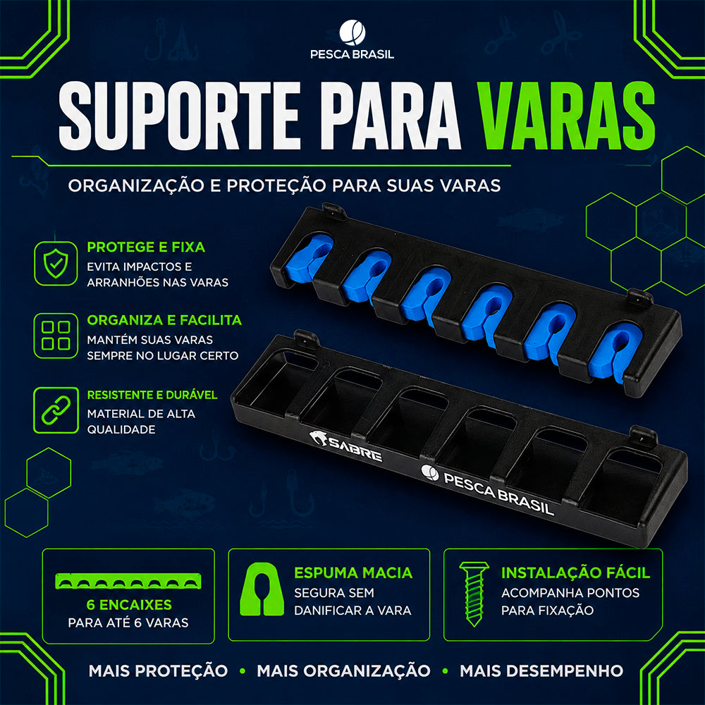 Suporte de Parede Sabre para 6 Varas Pesca Brasil
