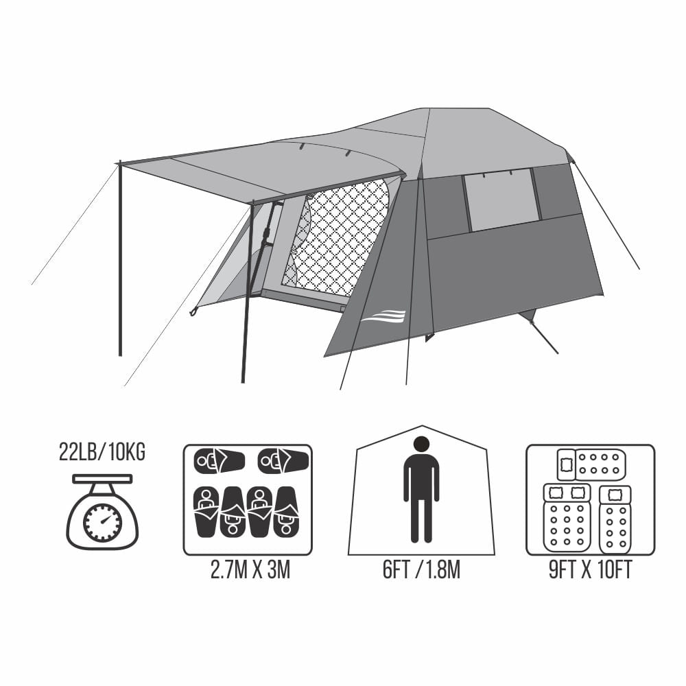 Barraca de Camping 5/6 Pessoas Flash NTK 3000 mm com 3 Janelas