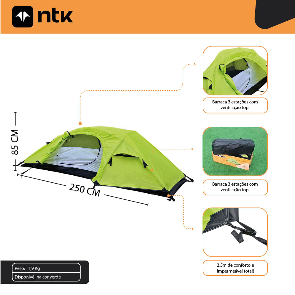 Barraca de Camping 1 Pessoa Windy NTK 2500mm Costura Selada