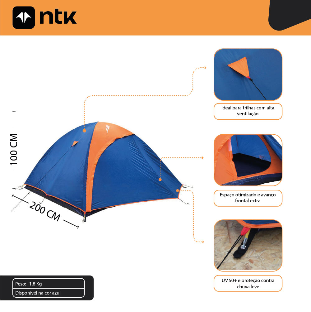 Barraca Camping 1/2 Pessoas Falcon NTK 1000 mm Tela Mosquiteiro UV50+