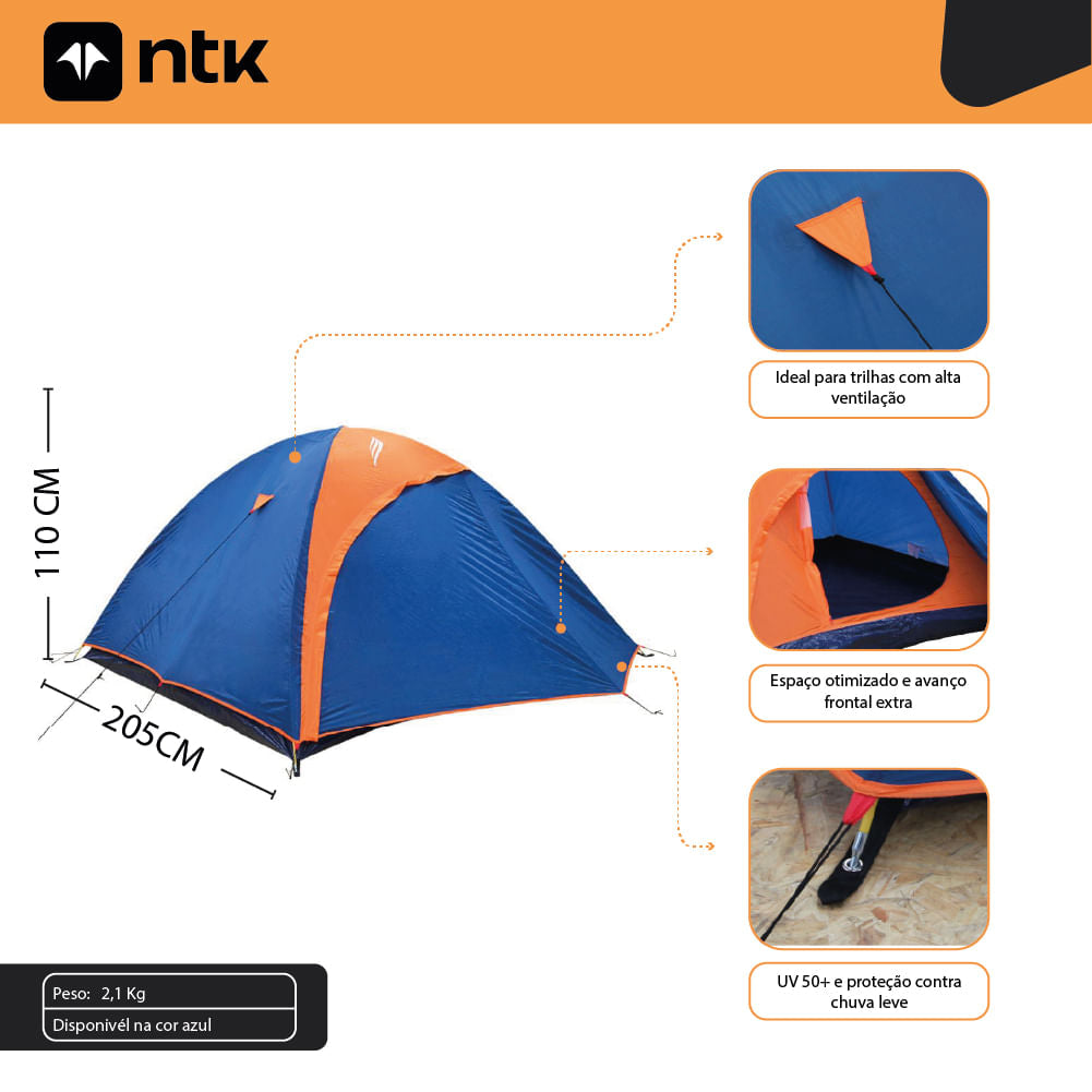 Barraca de Camping 2/3 Pessoas Falcon NTK Coluna d’água de 1000 mm com Avanço Frontal