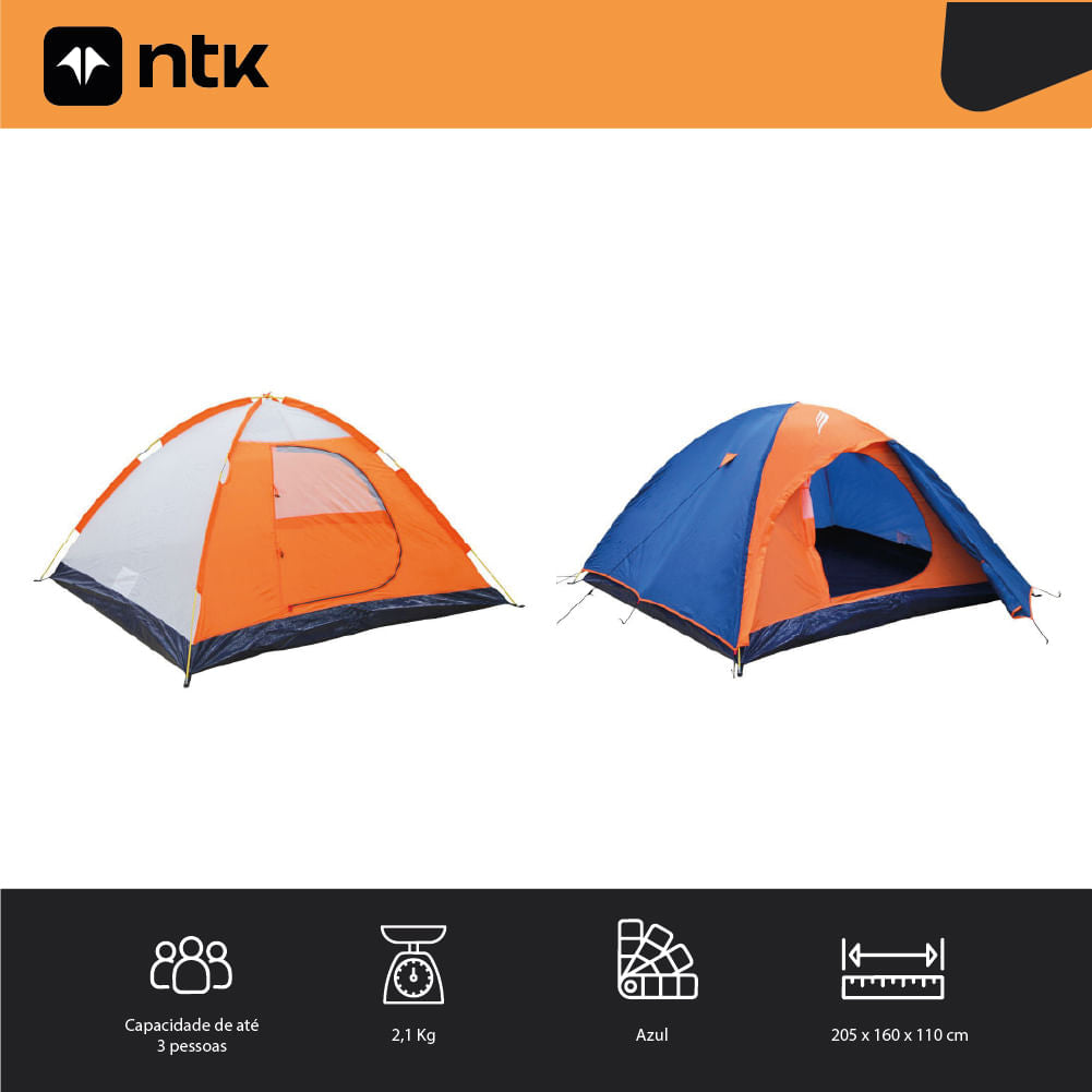 Barraca de Camping 2/3 Pessoas Falcon NTK Coluna d’água de 1000 mm com Avanço Frontal