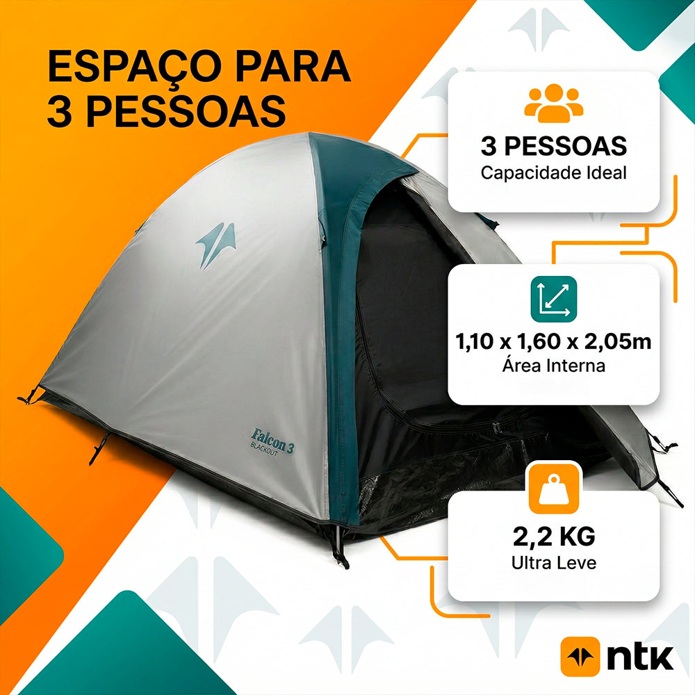 Barraca Falcon Blackout 3 Pessoas NTK 2000mm com Mosquiteiro e Costura Selada