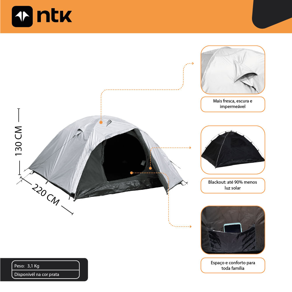 Barraca de Camping 3/4 Pessoas Onix NTK 2000 mm Blackout