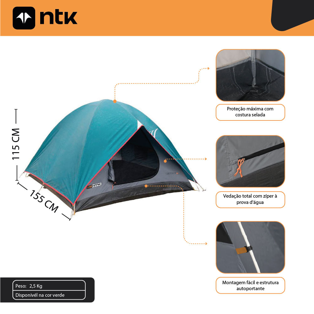 Barraca de Camping NTK Cherokee GT 2/3 Pessoas Impermeável 2500mm