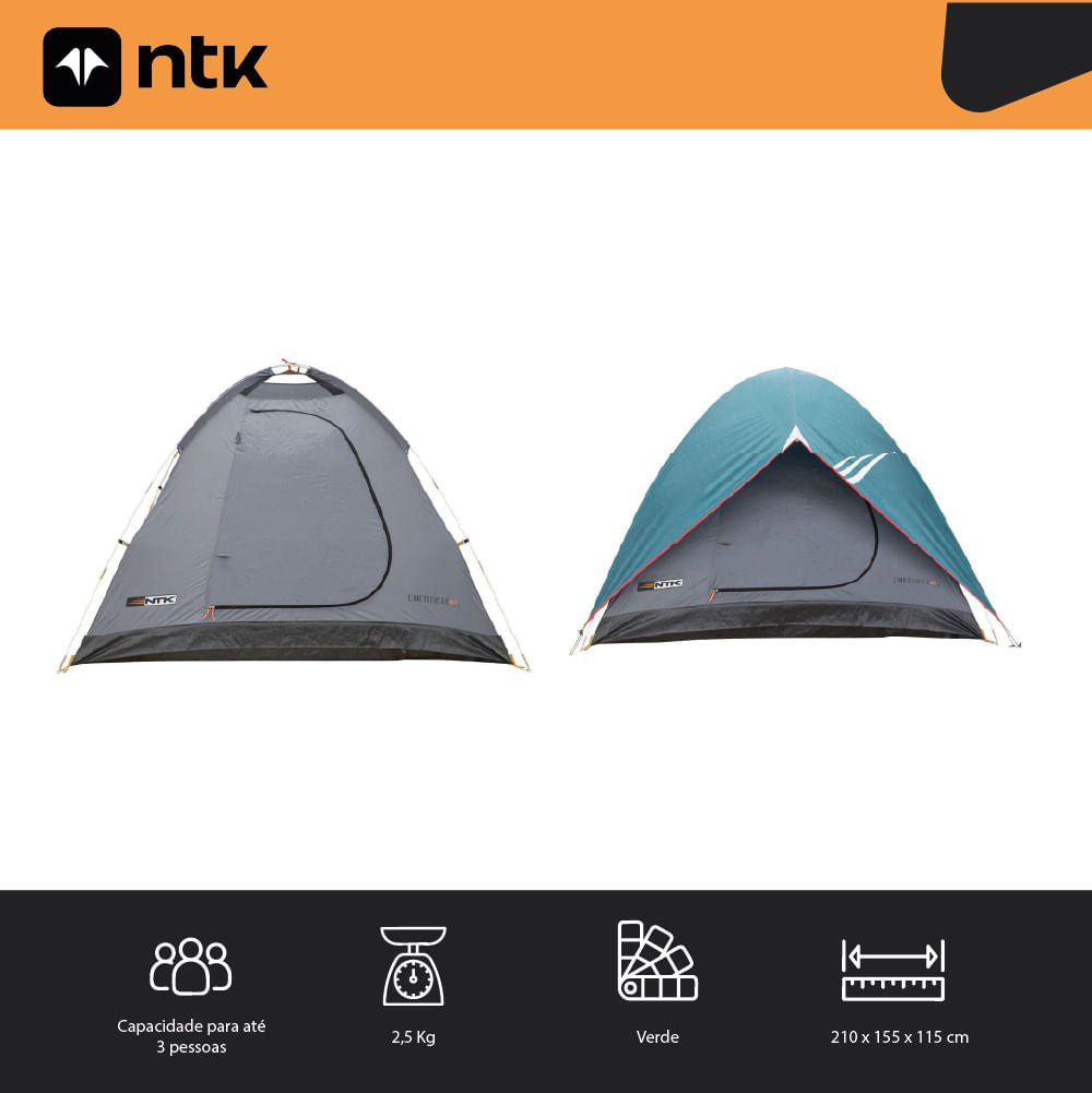 Barraca de Camping NTK Cherokee GT 2/3 Pessoas Impermeável 2500mm
