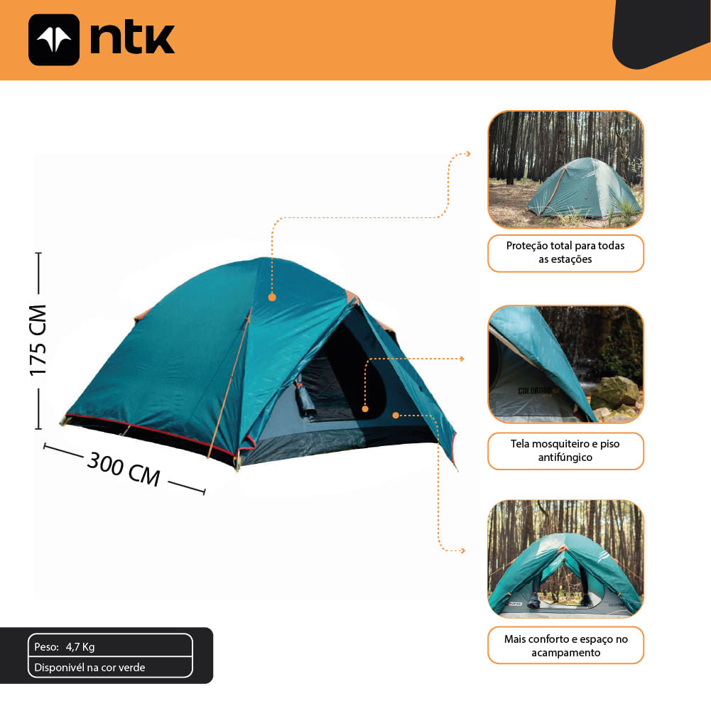 Barraca de Camping 5/6 Pessoas Colorado NTK 2500 mm