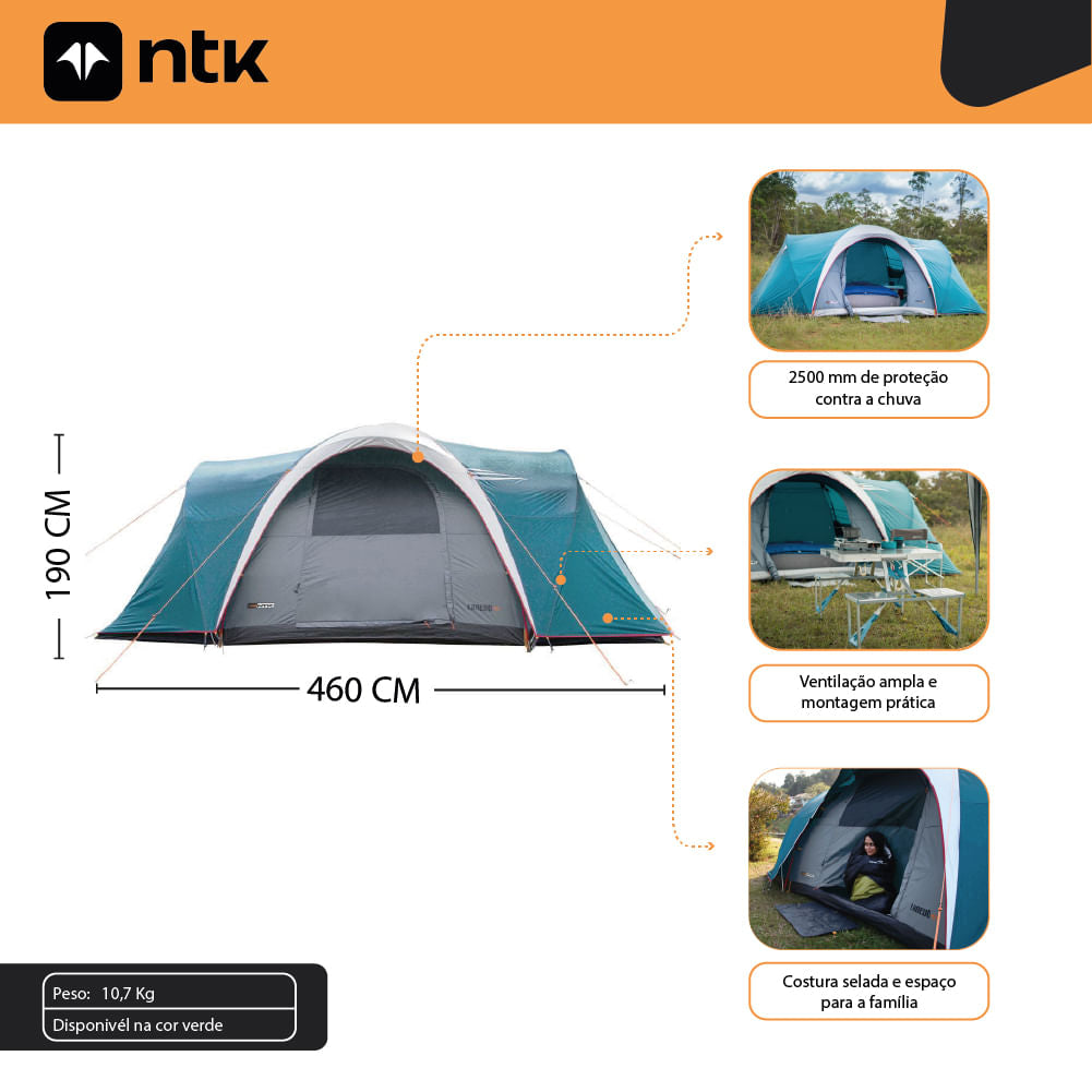 Barraca de Camping Tamanho Família 8/9 Pessoas Laredo GT NTK Coluna d’água 2500 mm