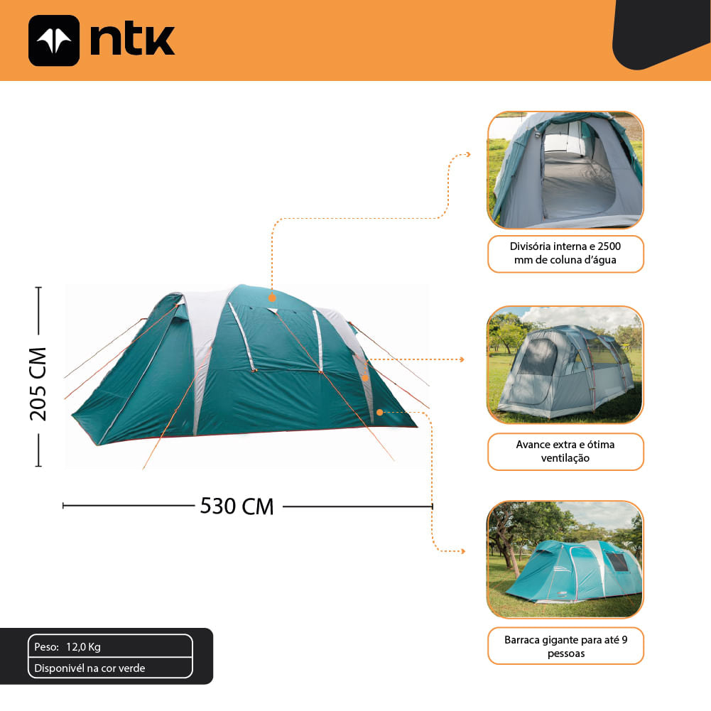 Barraca de Camping 9/10 Pessoas Arizona GT NTK 2500 mm