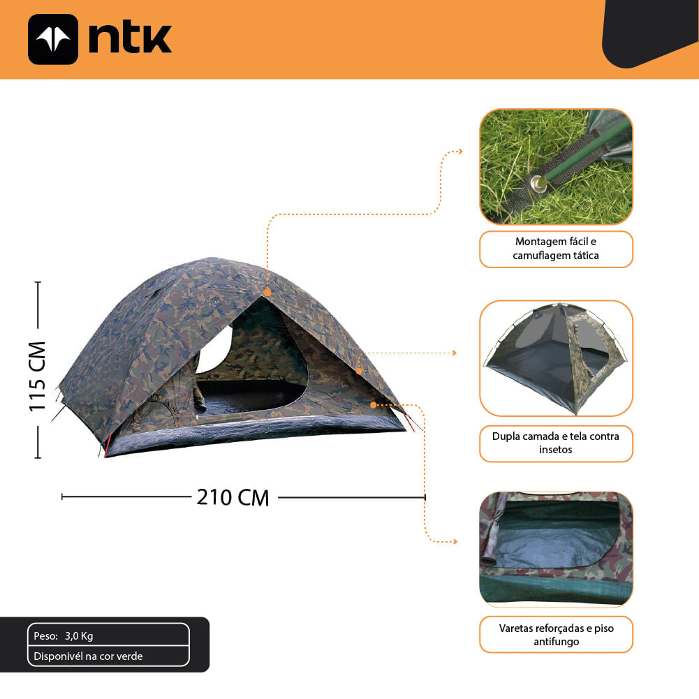 Barraca de Camping 3/4 Pessoas NTK Amazon 1800mm Tela Mosquiteiro